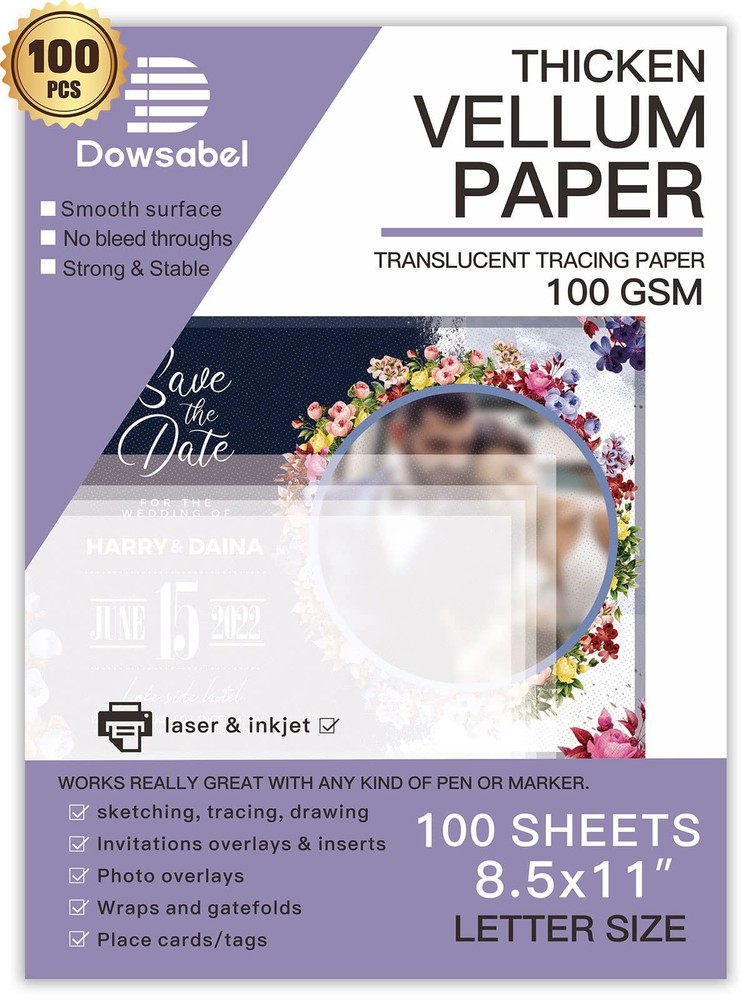 Translucent Vellum Paper, 68LBS 8.5 x 11 inches Printable Vellums for Card Ov…