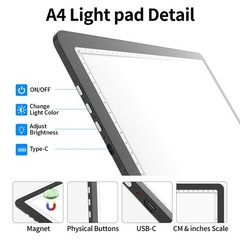 A4 Light Box for Tracing and Drawing, Ultra-Thin Copy Board with Adjustable Brig