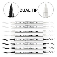 Paint Markers Brush and Fine Dual-tip Acrylic Paint Marker 4 Black and 4 White