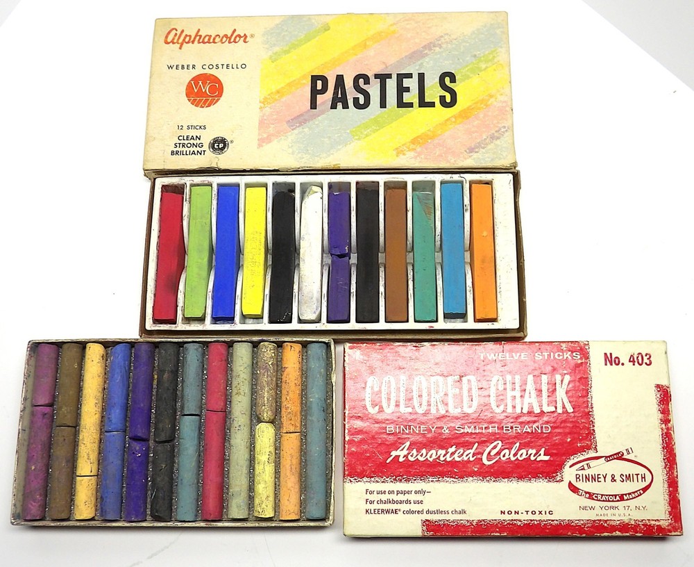 VINTAGE SETS ALPHACOLOR PASTELS + BINNEY & SMITH COLORED CHALK