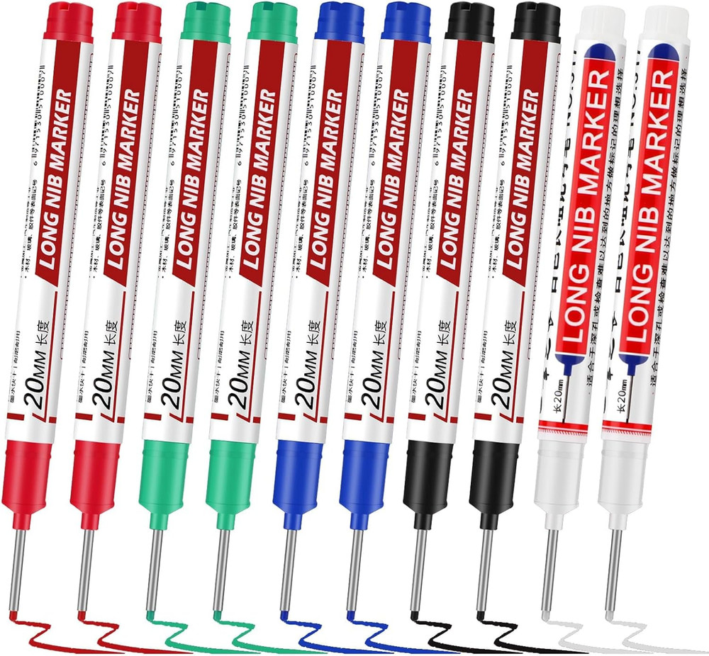 Thboxes 10 Pack Long Nib Marker, 20Mm Long Head Deep Hole Markers Waterproof Con