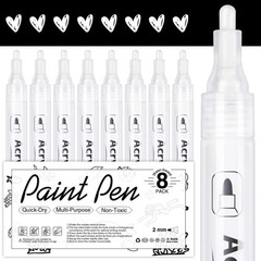 AKARUED White Acrylic Paint Markers, 8 Pack 1 Count (Pack of 8),