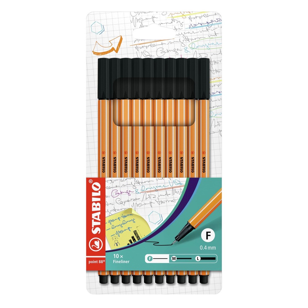 STABILO Point 88 Fineliner, Black, Wallet of 10 Accessory
