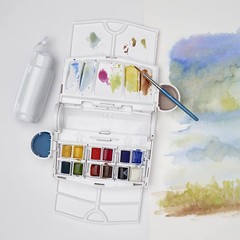 Cotman Watercolor Paint Set, Field Travel Set, 12 Half Pan W/ Brush, Mixing Pale