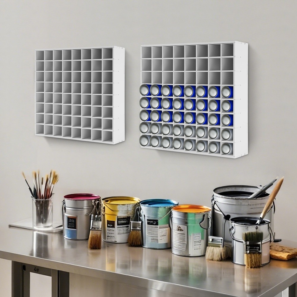 Set of 2 64 Grids Paint Organizer Storage Rack Wall-mounted Paints Holder