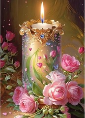 GDYEEH DIY 5D Candle Diamond Art Kits, Pink Flowers Full Round Drill USGD234