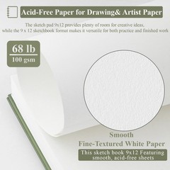 9 x 12 Sketchbook, 68lb/100gsm Sketch Pad 100 Sheets Spiral Bound Acid Free D…