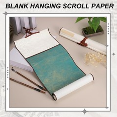 37.4″ x 8.7″ 2 Pcs Blank Hanging Scroll Paper Wood Rod, Light Gray