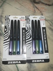 2-Zebra Shimmering METALLIC INK Marker Medium Point Brush Pen Blue Green Purple