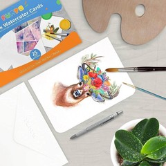 Funto Blank Watercolor Cards and Envelopes, 50 Cards, 5×7, 140lb/300gsm, Whit…
