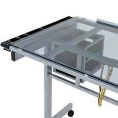 Adjustable Drafting Table Art Desk Drawing Table Glass Tabletop w/2 Slide Drawer