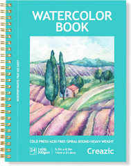 Watercolor Journal Sketchbook Paper Pad 5.5X8.5” 24 Sheets Spiral Bound 140 Lb