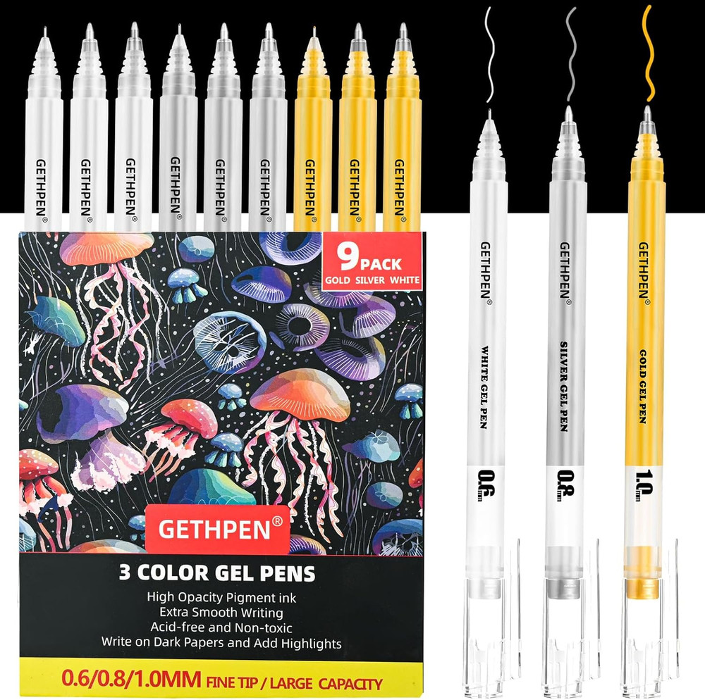 Gold Silver White Gel Pens – 0.6/0.8/1.0mm Extra Fine Point Opaque Archival Ink