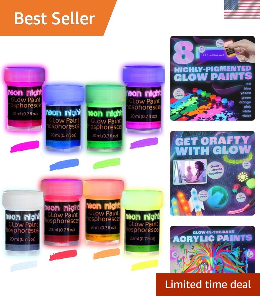 Phosphorescent Acrylic Paint – 8 Colors Set Ideal for Parties and Festivals