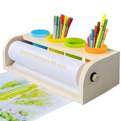Wooden Tabletop Paper Roll Dispenser with Roll 11.4inx98.4ft and Pencil Cups …