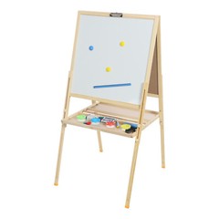 Adjustable Wooden Kids Art Easel – Double-Sided Magnetic Whiteboard & Chalkboard