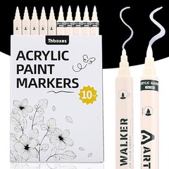 10 Pack Paint Markers, Dual-Tip Acrylic Paint Pen Fine Tip and Brush Tip White