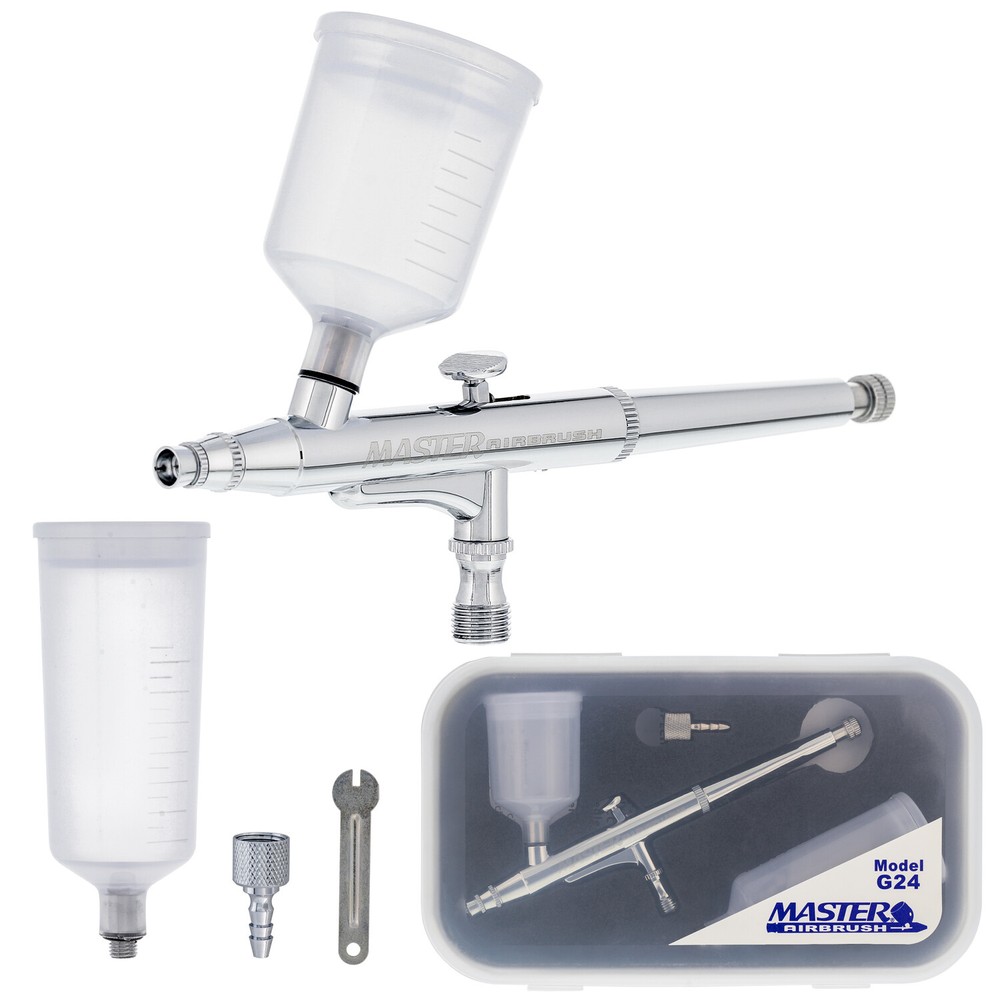 DUAL-ACTION AIRBRUSH Set Kit 3/4,1.5 oz Plastic Gravity Cups Sunless Tanning