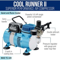 Master Airbrush Cool Runner II Airbrush Kit with Dual Fan Air Compressor, 3