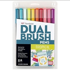 Tombow 56189 Dual Brush Pen Art Markers, Tropical, 10-Pack. Blendable, Brush and