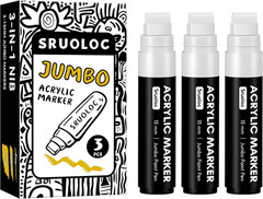SRUOLOC 3 Jumbo Permanent Markers White, 15Mm Thick Wide Tip, Large Acrylic Pain