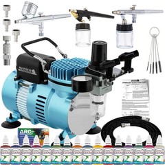 Cool Runner II Airbrush Kit with Dual Fan Air Compressor, 16 Color Water-Base…