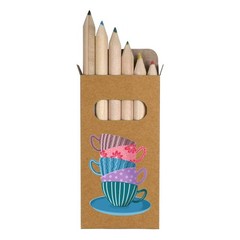6 x ‘Stacked Teacups’ Short 85mm Pencils / Coloured Pencil Set (PE00075934)