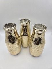 Set Of 3 Gold Crackle Paint Milk Bottle Vases 6″