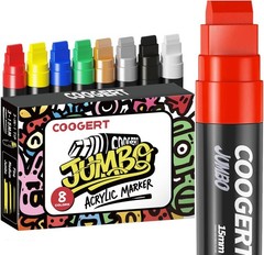 Jumbo Acrylic Paint Markers 8 Vibrant Colors 15MM Wide Tip Permanent