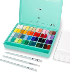 HIMI Gouache Paint Set, 48 Colors x 0.4oz, Twin Cup Jelly Design, bouns 3 Brushe