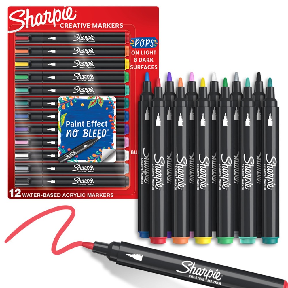 Creative Markers, Water-Based Acrylic, Bullet Tip, Assorted Colors, 12 Count …