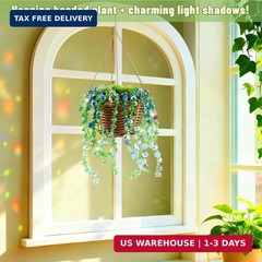 Wurosi 4074 Pcs Green Glass Beaded Plant Kit with Rattan Basket, Forever Plant B