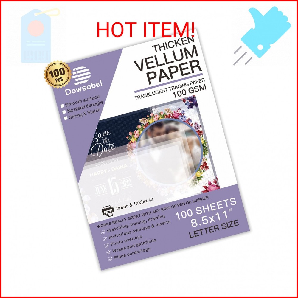 Translucent Vellum Paper, Dowsabel 68LBS 8.5 x 11 inches Printable Vellums for C