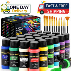 TMOL Acrylic Paint Set, 24 Colors (2 oz/Bottle) with 12 Art Brushes, Art Supplie