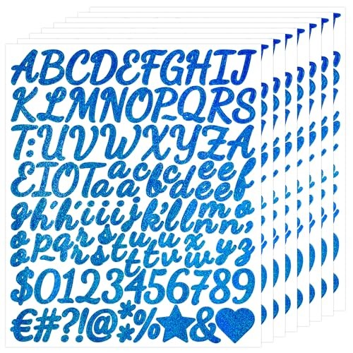 840 Pcs 1 Inch Letter Sticker – Glitter Self Adhesive Alphabet Number – Blue