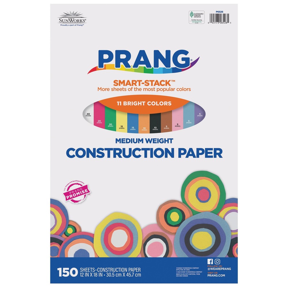 150 Sheets 12×18 Inch SmartStack Construction Paper 11 Assorted Colors
