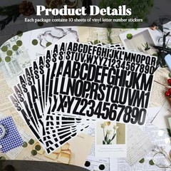 780 Pcs Alphabet Number Stickers, 10 Sheets 1 Inch & 2 Inch Self-Adhesive Black