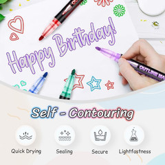 Marker Pen for Highlight,Dual-Line Highlighter Outline Marker Set, Metallic Pain