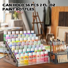 2 Pcs Clear Paint Organizer With Paint Brush Holder,7 Layers Acrylic Paint Or…