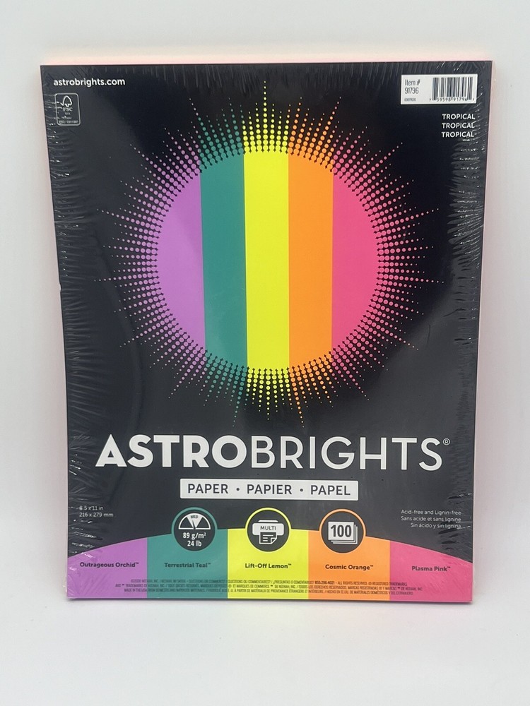 AstroBrights Paper Tropical 8.5 x 11 100 Sheets Medium 24 Lb Multicolored Bright