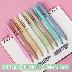 Retractable Gel Pens 8-Pack: Soft Grip, Fine Point 0.5mm, Fast-Dry Black Ink