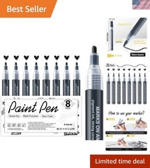 8 Pack Black Acrylic Paint Markers for Rock, Wood & Art Projects – Non-Toxic