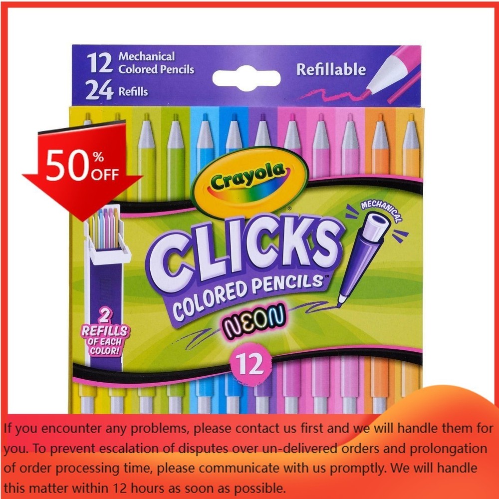 Crayola 12ct CLICKS Mechanical Colored Pencils -Neon,Art School Supplies,Ages 6+