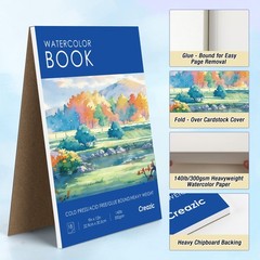 9×12 Inch Watercolor Paper Pad 140lb/300gsm Cold Pressed Blue Art Sketchbook