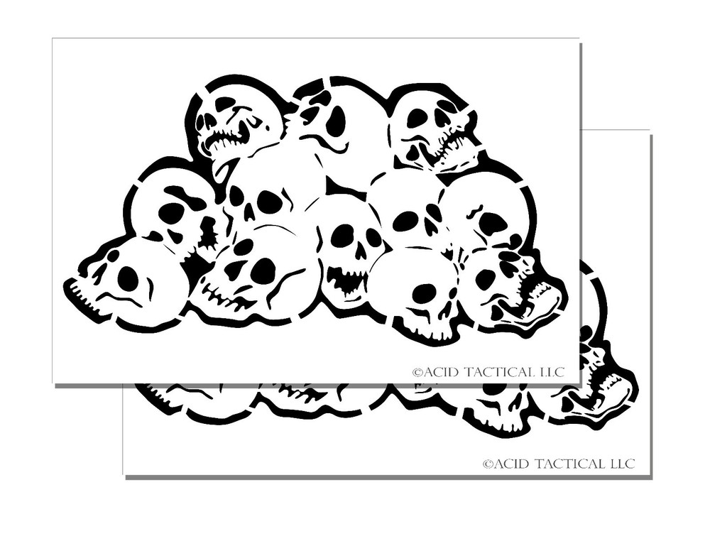 12″ Skull Pile DIY Airbrush Spray Painting Stencils RC Model Gun Skulls Set 2PK