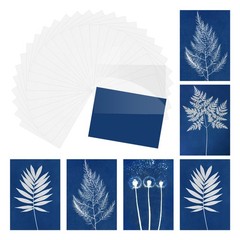 Cyanotype Paper,24 Sheet Sun Print Paper White Crafts with Board, 5.8×8.3″