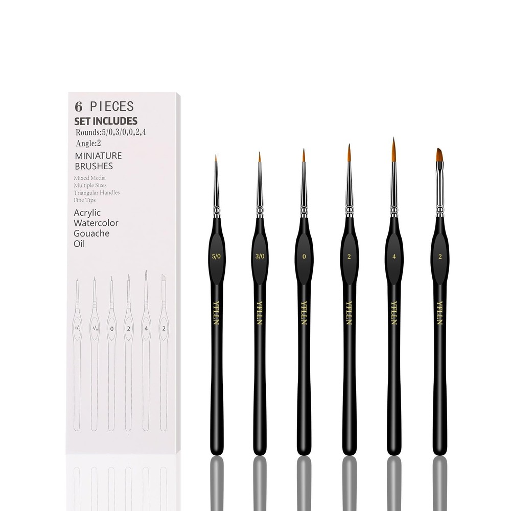 6Pcs Miniature Paint Brushes Set with Triangular Handles for Acrylics, Oils,…