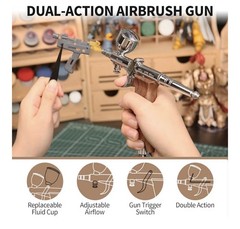 Bucasso Airbrush Kit Spray Gun 0.3/0.5/0.8mm w/ 3 Cups Paint Nail Cake Tattoo