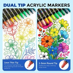 36 Colors Dual Tip Acrylic Paint Markers, Fabric Decorating Kits Premium Wate…