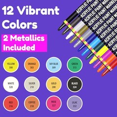 Acrylic Paint Markers Dual Tip (12 Pack) – Acrylic Markers Paint 6mm – 12 Pack